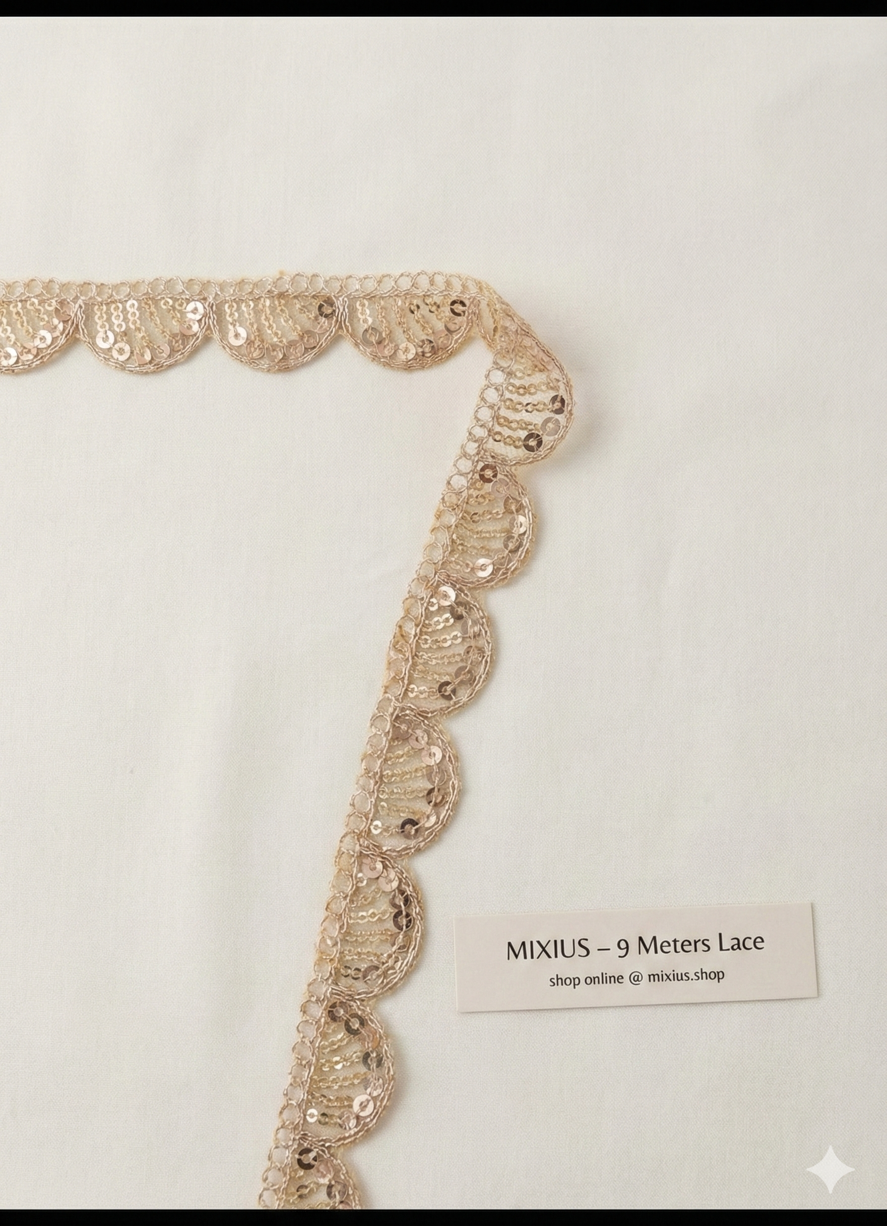 Golden Sequin Lace Border for Saree, Blouse, Dupatta – Designer Scallop Embroidery Lace Trim 9 Meter