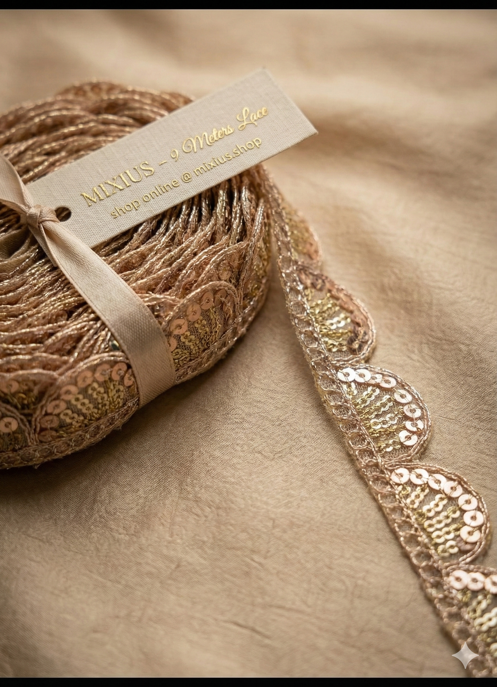 Golden Sequin Lace Border for Saree, Blouse, Dupatta – Designer Scallop Embroidery Lace Trim 9 Meter