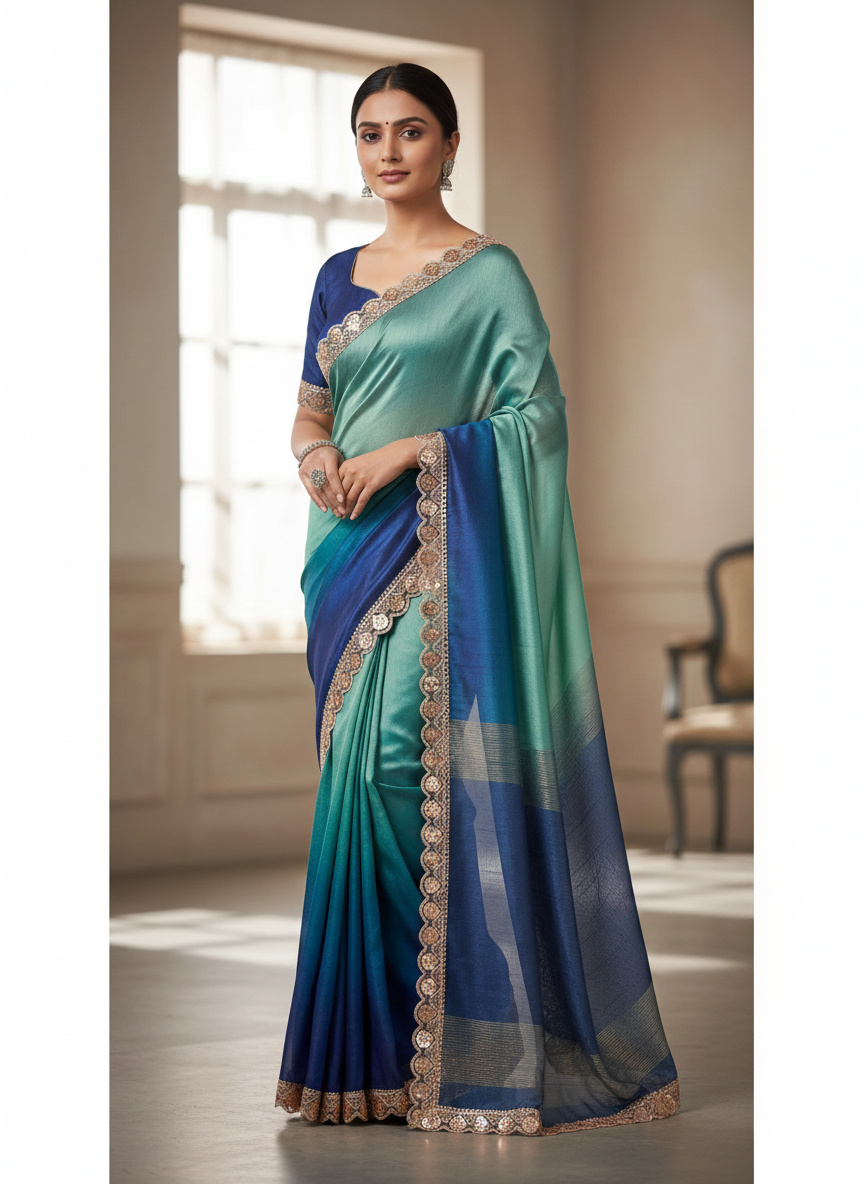 Golden Floral Sequin Lace Border for Saree, Blouse & Dupatta | Designer 1.5 Inch Embroidery Lace Trim 9 meter