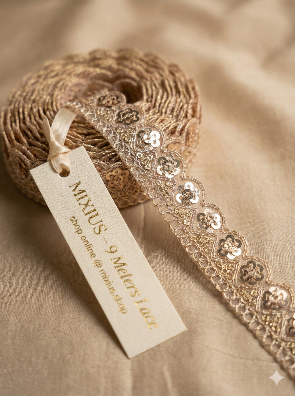 Golden Floral Sequin Lace Border for Saree, Blouse & Dupatta | Designer 1.5 Inch Embroidery Lace Trim 9 meter