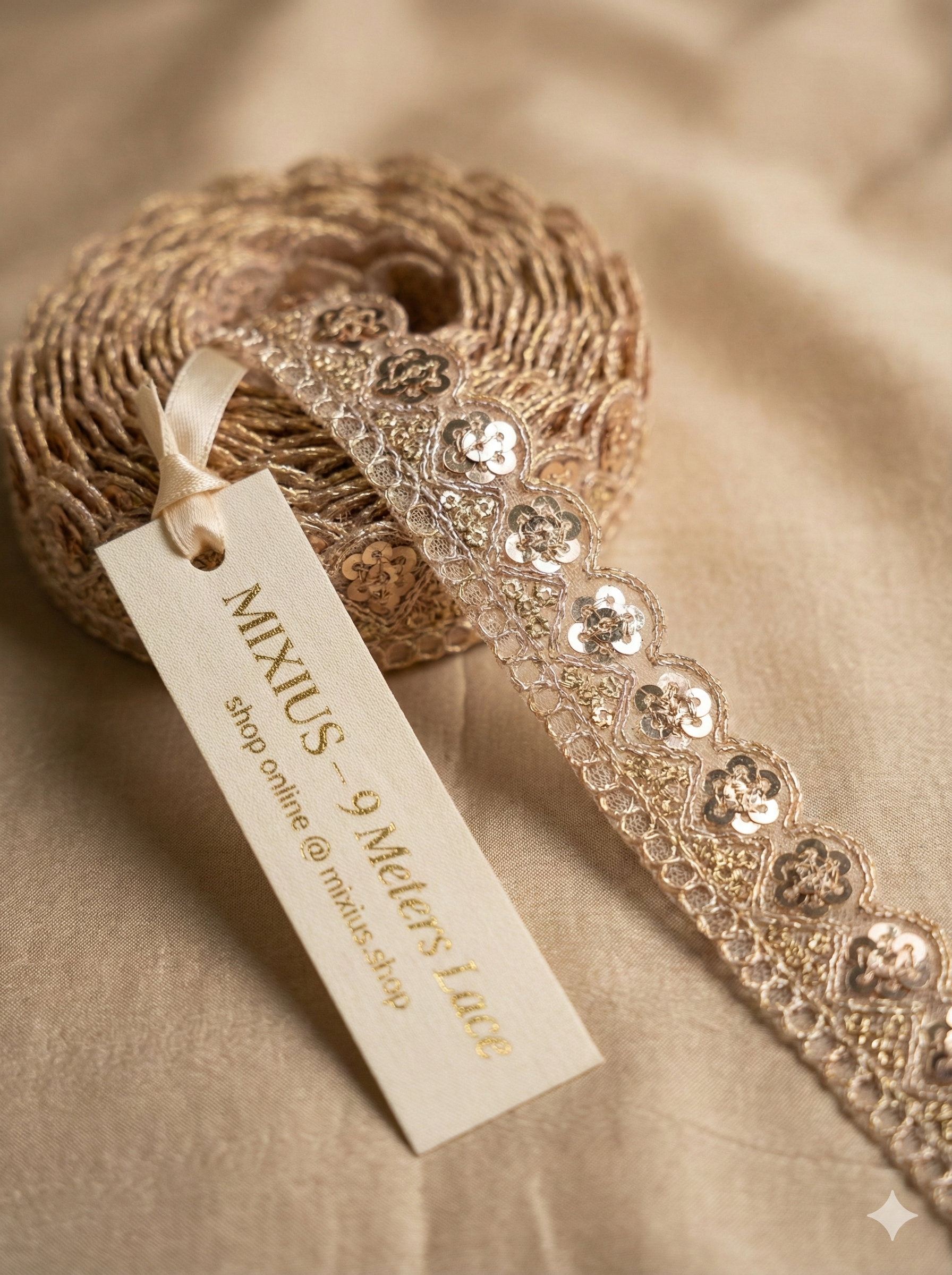 Golden Floral Sequin Lace Border for Saree, Blouse & Dupatta | Designer 1.5 Inch Embroidery Lace Trim 9 meter