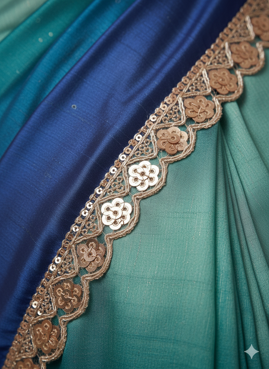 Golden Floral Sequin Lace Border for Saree, Blouse & Dupatta | Designer 1.5 Inch Embroidery Lace Trim 9 meter