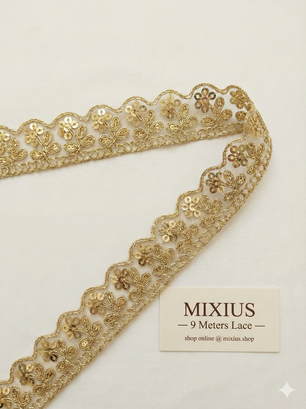 Golden Floral Sequin Lace Border for Saree, Blouse & Dupatta | Designer Scallop Embroidery Lace Trim (2 Inch)