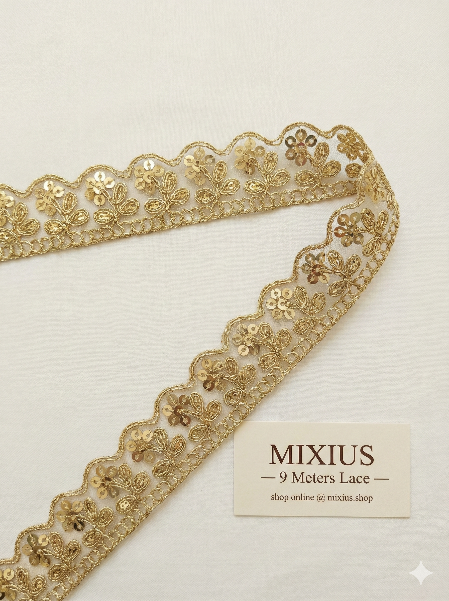 Golden Floral Sequin Lace Border for Saree, Blouse & Dupatta | Designer Scallop Embroidery Lace Trim (2 Inch)