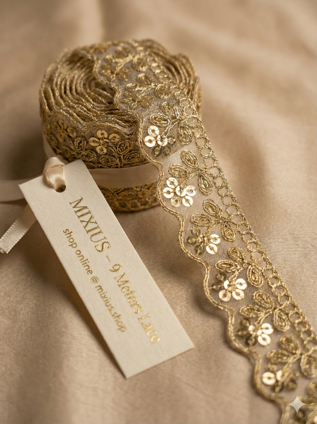 Golden Floral Sequin Lace Border for Saree, Blouse & Dupatta | Designer Scallop Embroidery Lace Trim (2 Inch)