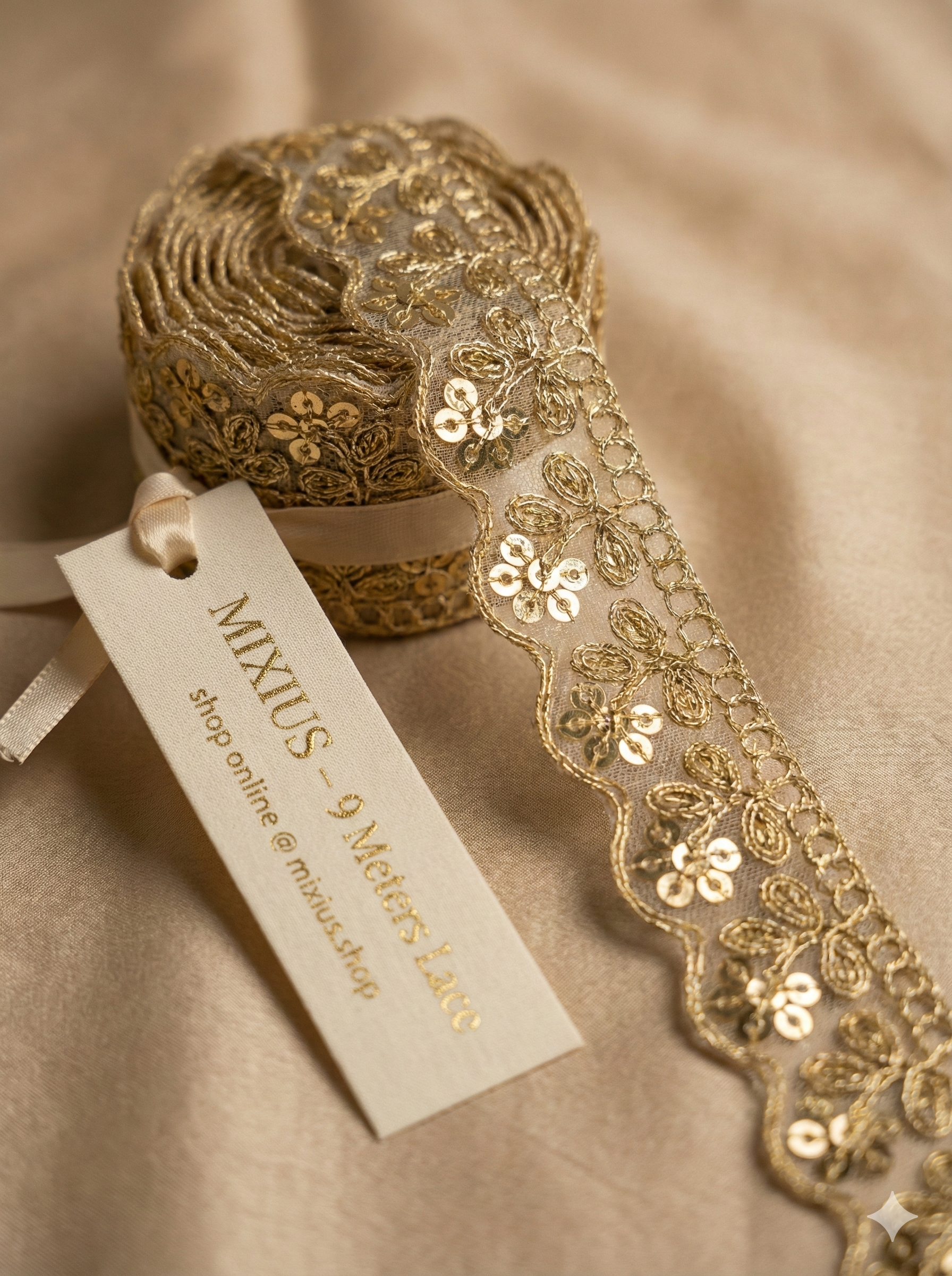 Golden Floral Sequin Lace Border for Saree, Blouse & Dupatta | Designer Scallop Embroidery Lace Trim (2 Inch)