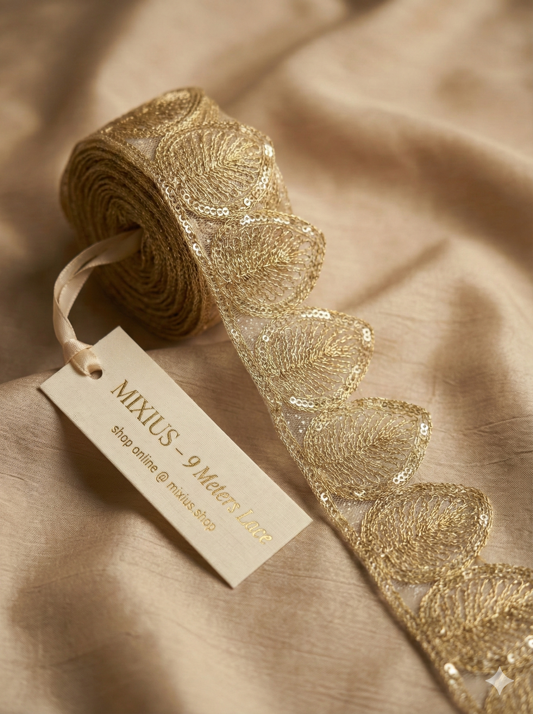 Golden Leaf Design Sequin Lace Border for Saree, Blouse & Dupatta | Heavy Designer Embroidery Lace Trim (3 Inch) 9 meter