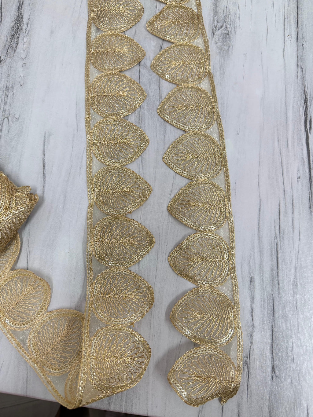 Golden Leaf Design Sequin Lace Border for Saree, Blouse & Dupatta | Heavy Designer Embroidery Lace Trim (3 Inch) 9 meter