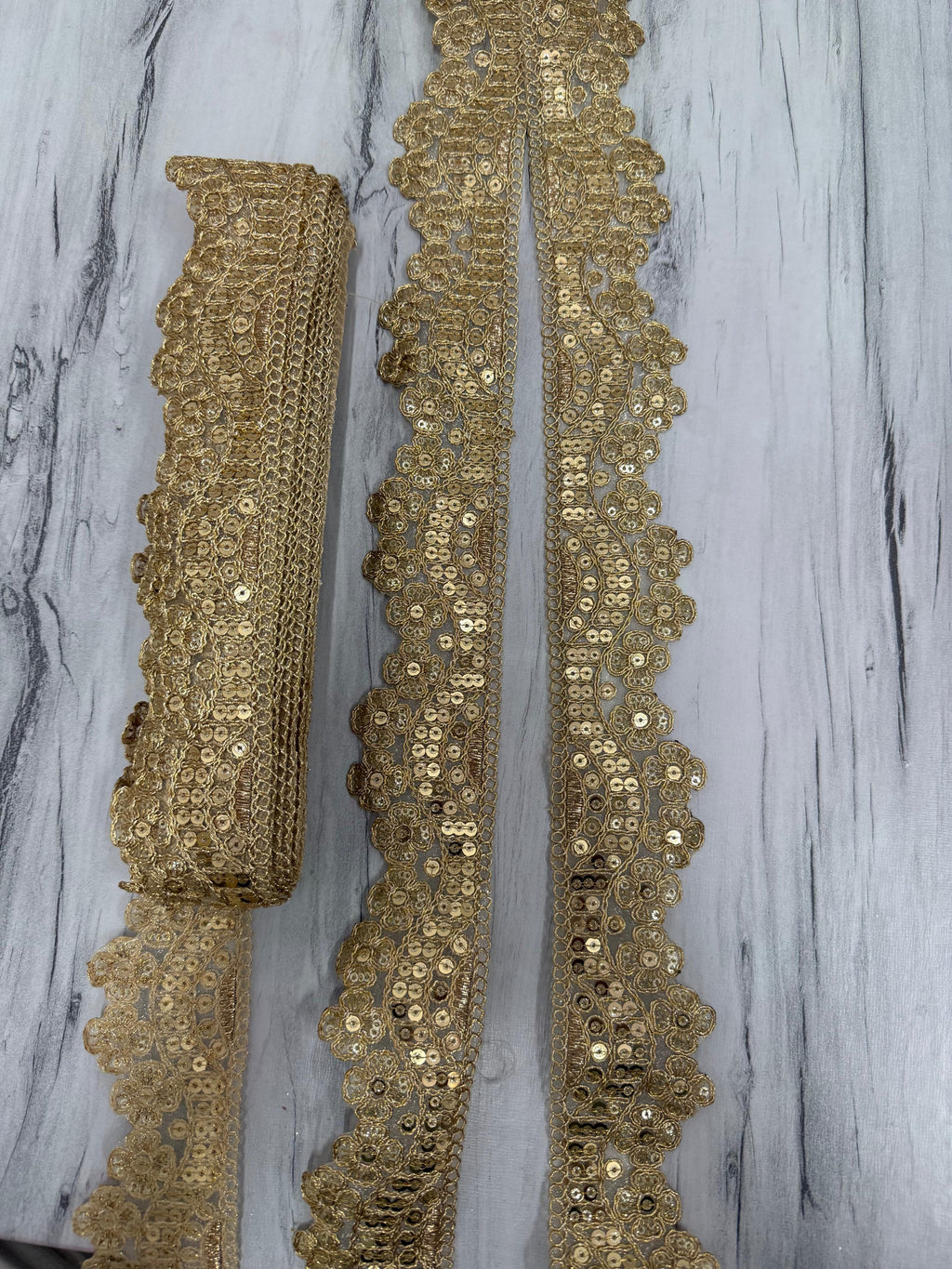 Golden Sequin Floral Embroidery Lace Border for Saree, Dupatta & Dress Designing (2 Inch Width) 9 meter