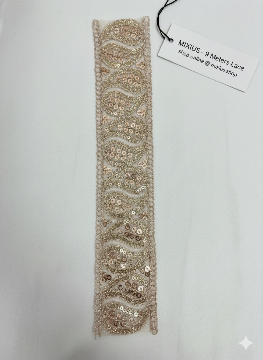 Golden Sequin Geometric Embroidery Lace Border for Saree, Dupatta & Dress Designing (Premium Fancy Latkan Lace) 9 meter