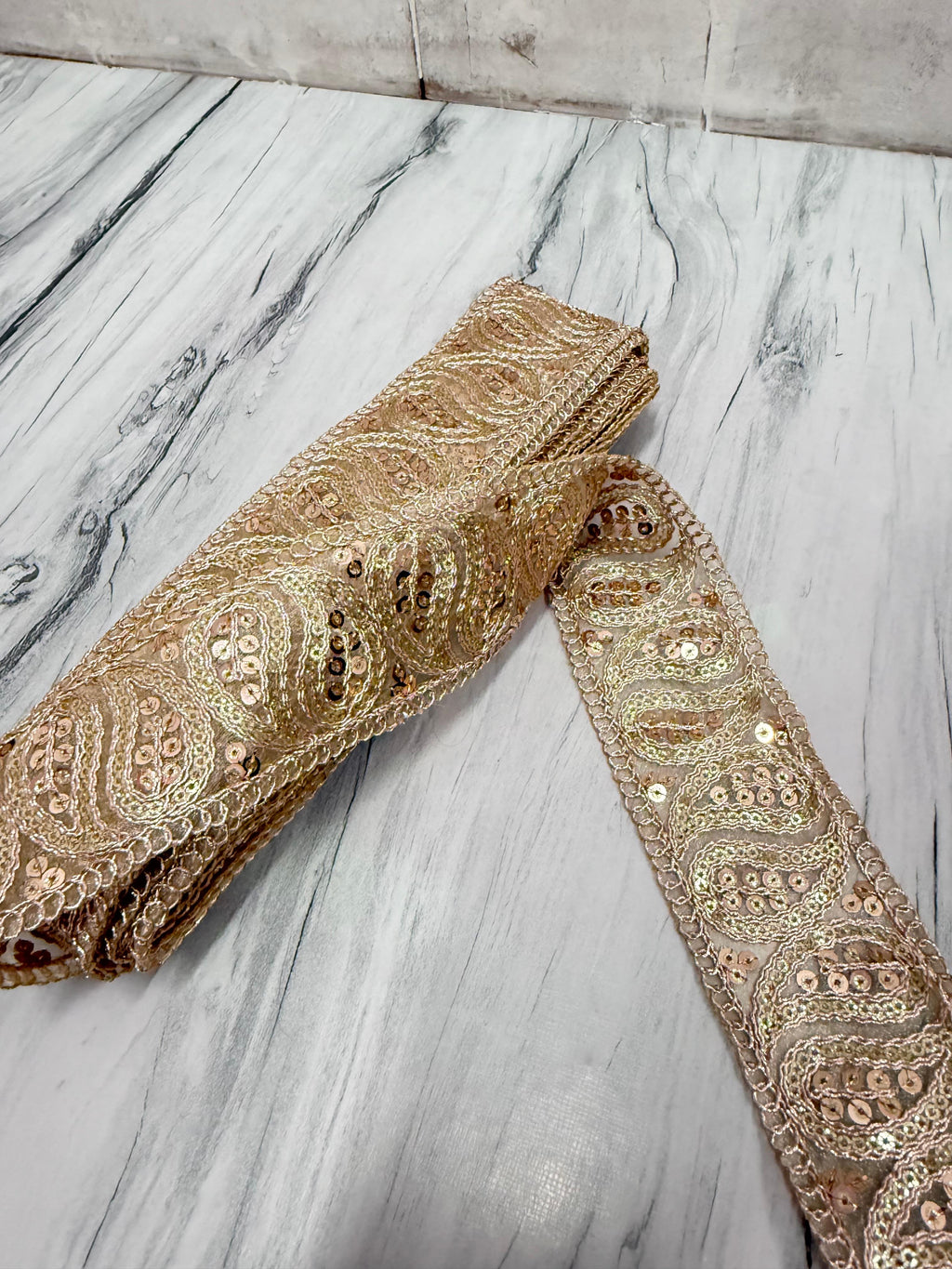 Golden Sequin Geometric Embroidery Lace Border for Saree, Dupatta & Dress Designing (Premium Fancy Latkan Lace) 9 meter