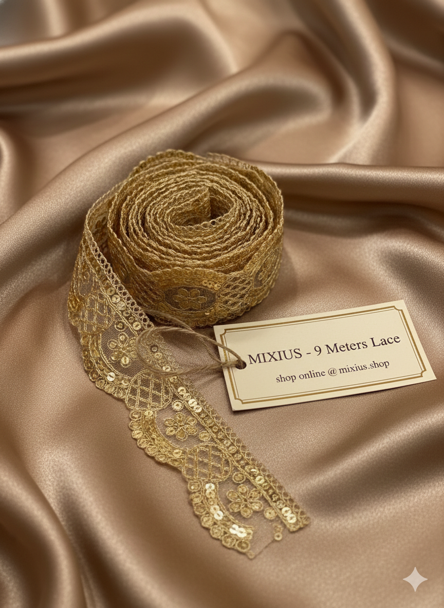 Golden Sequin Floral Jaal Embroidery Lace Border for Saree, Dupatta & Dress Designing (Fancy Scallop Design Lace) 9 meter