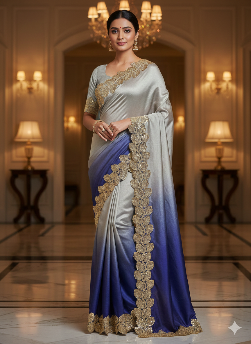 Premium Golden Leaf Sequin Embroidery Lace Border for Saree, Dupatta, Lehenga & Dress Designing (Fancy Designer Lace) 9 meter