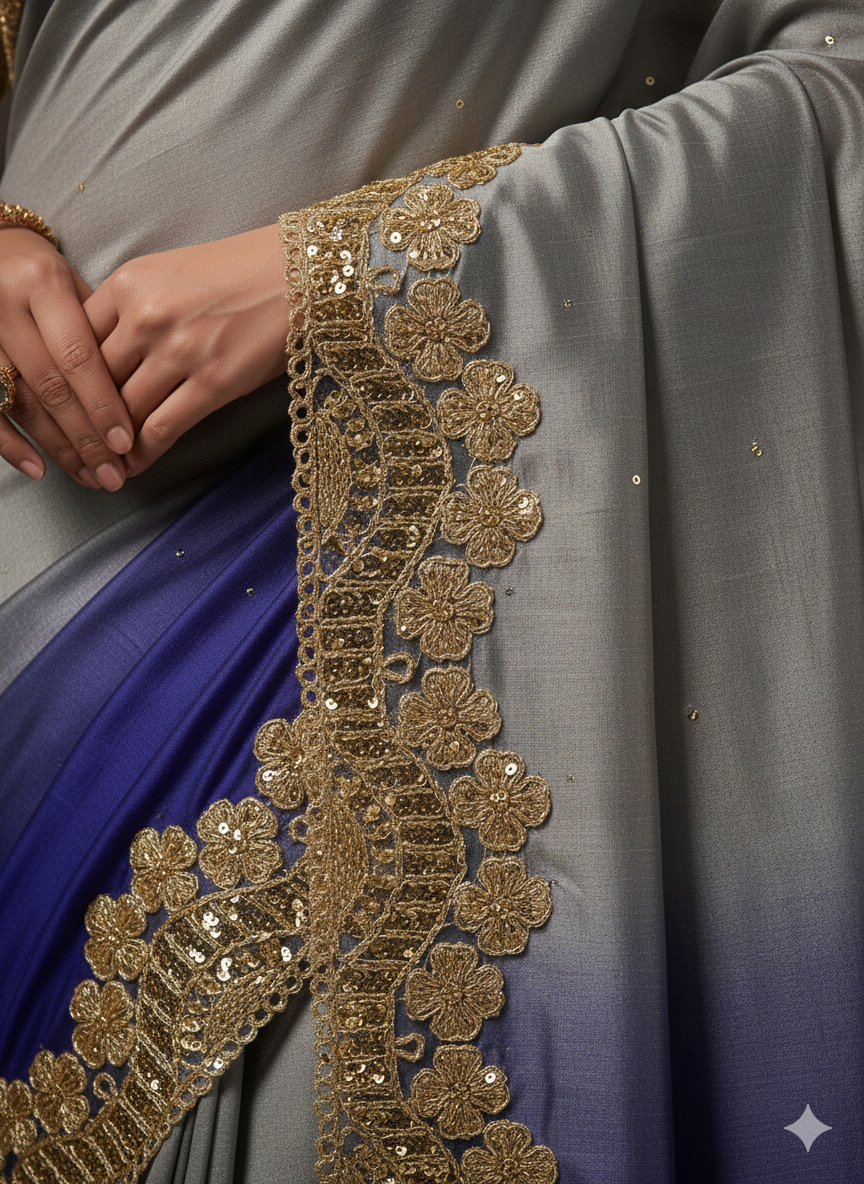 Golden Sequin Floral Embroidery Lace Border for Saree, Dupatta & Dress Designing (2 Inch Width) 9 meter