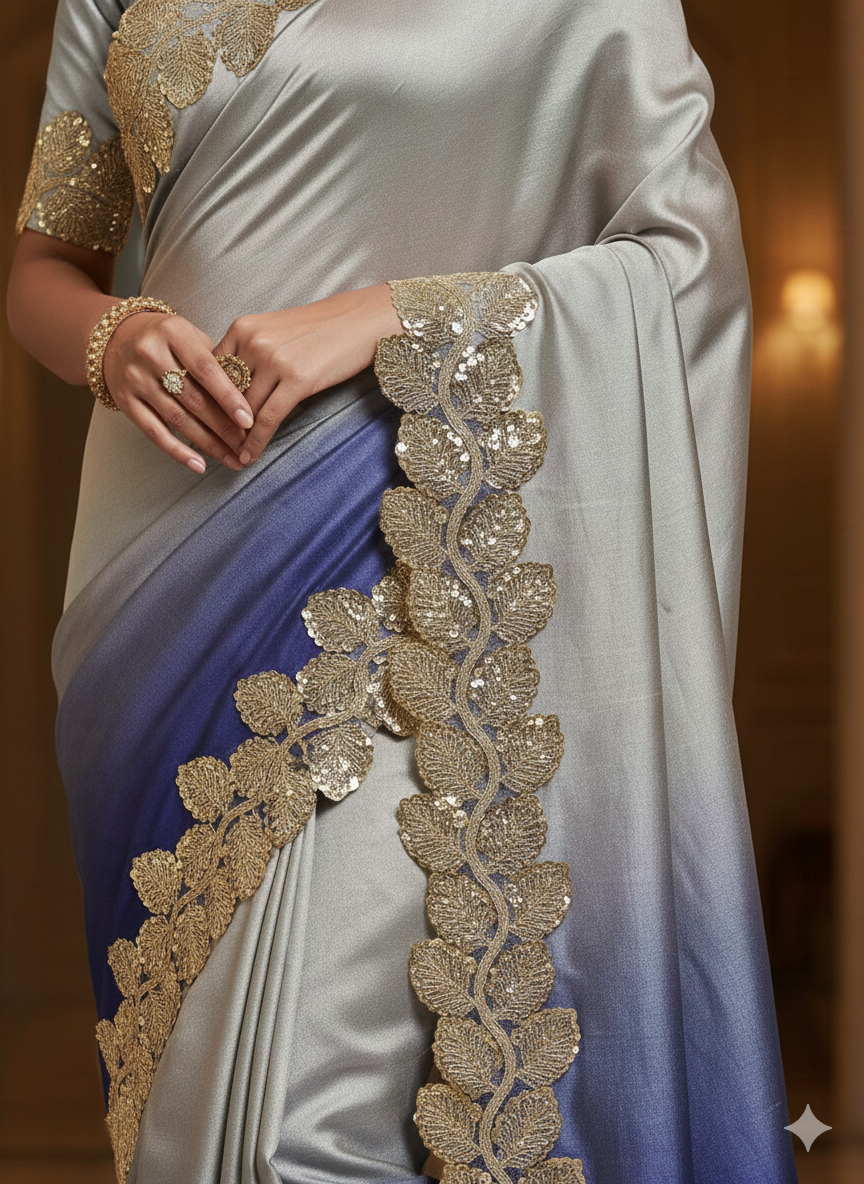 Premium Golden Leaf Sequin Embroidery Lace Border for Saree, Dupatta, Lehenga & Dress Designing (Fancy Designer Lace) 9 meter