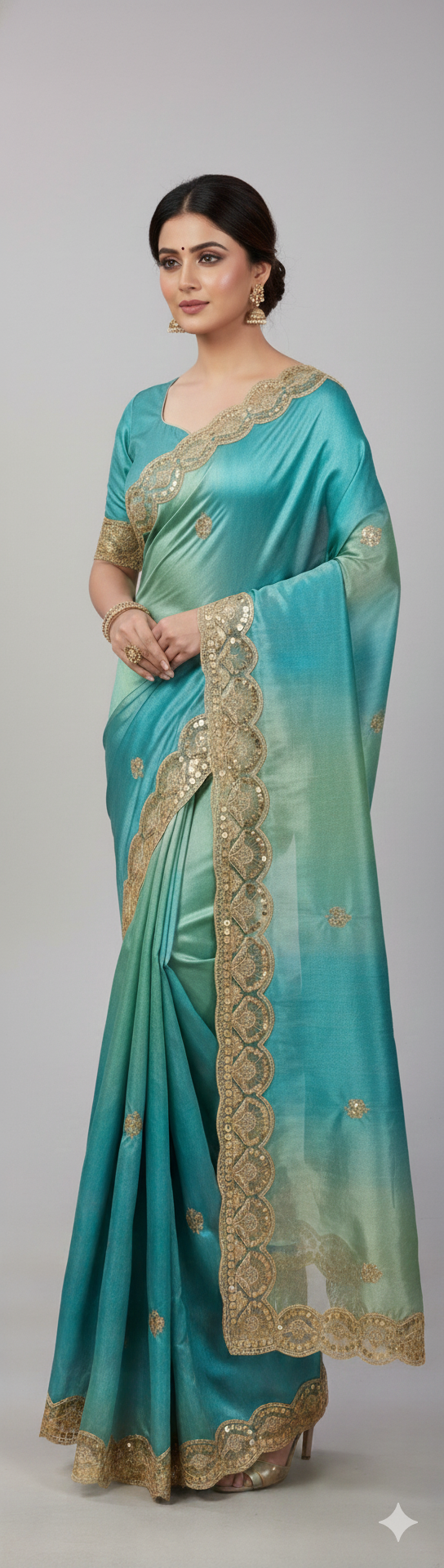 Golden Sequin Floral Scallop Embroidery Lace Border for Saree, Dupatta, Lehenga & Dress Designing (Premium Fancy Lace) 9 meter