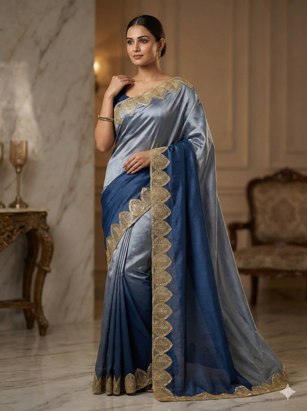 Golden Leaf Design Sequin Lace Border for Saree, Blouse & Dupatta | Heavy Designer Embroidery Lace Trim (3 Inch) 9 meter