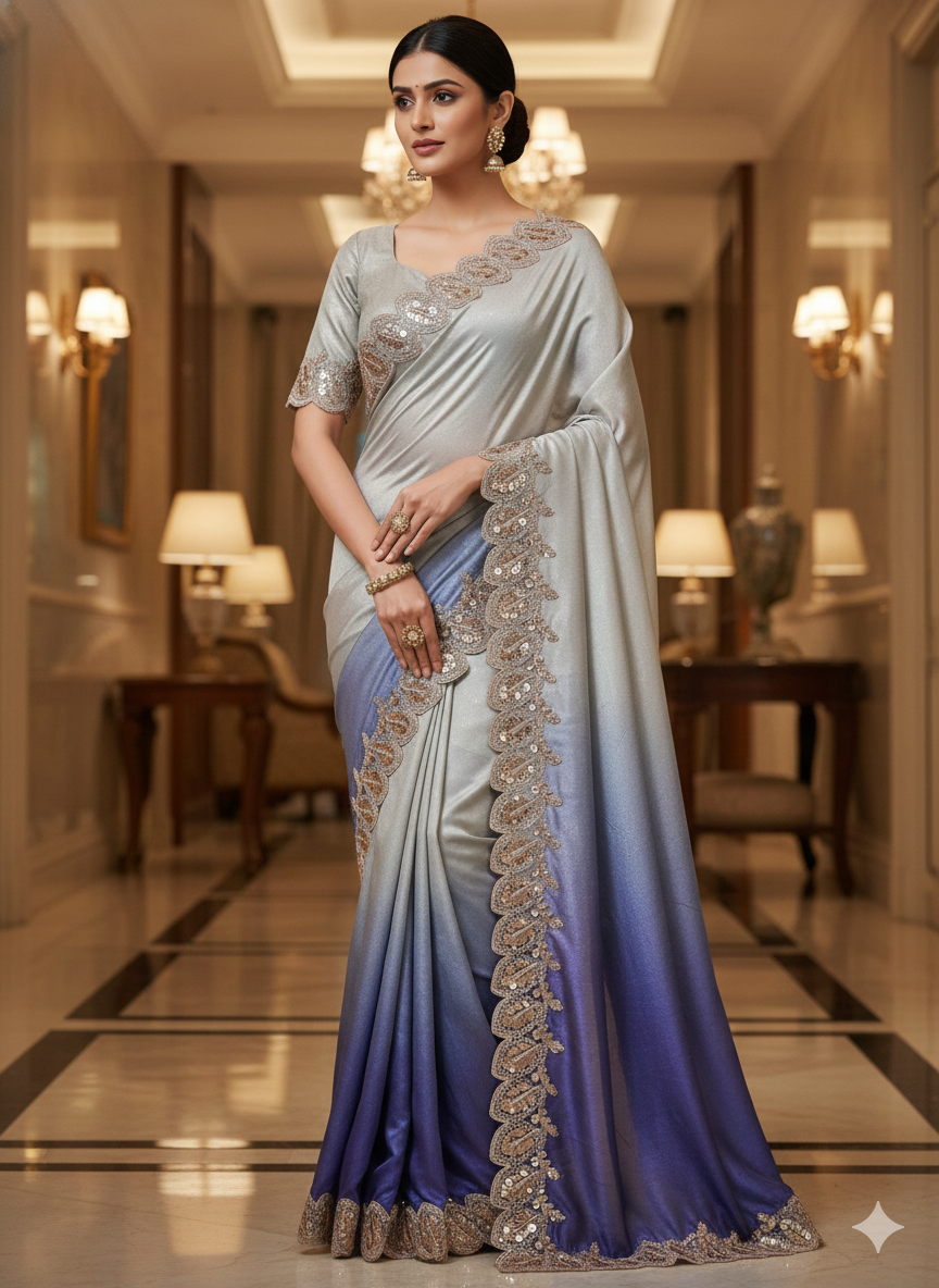 Rose Gold Sequin Leaf Design Embroidery Lace Border for Saree, Dupatta & Dress Designing (Fancy Scallop Edge Lace) 9 meter