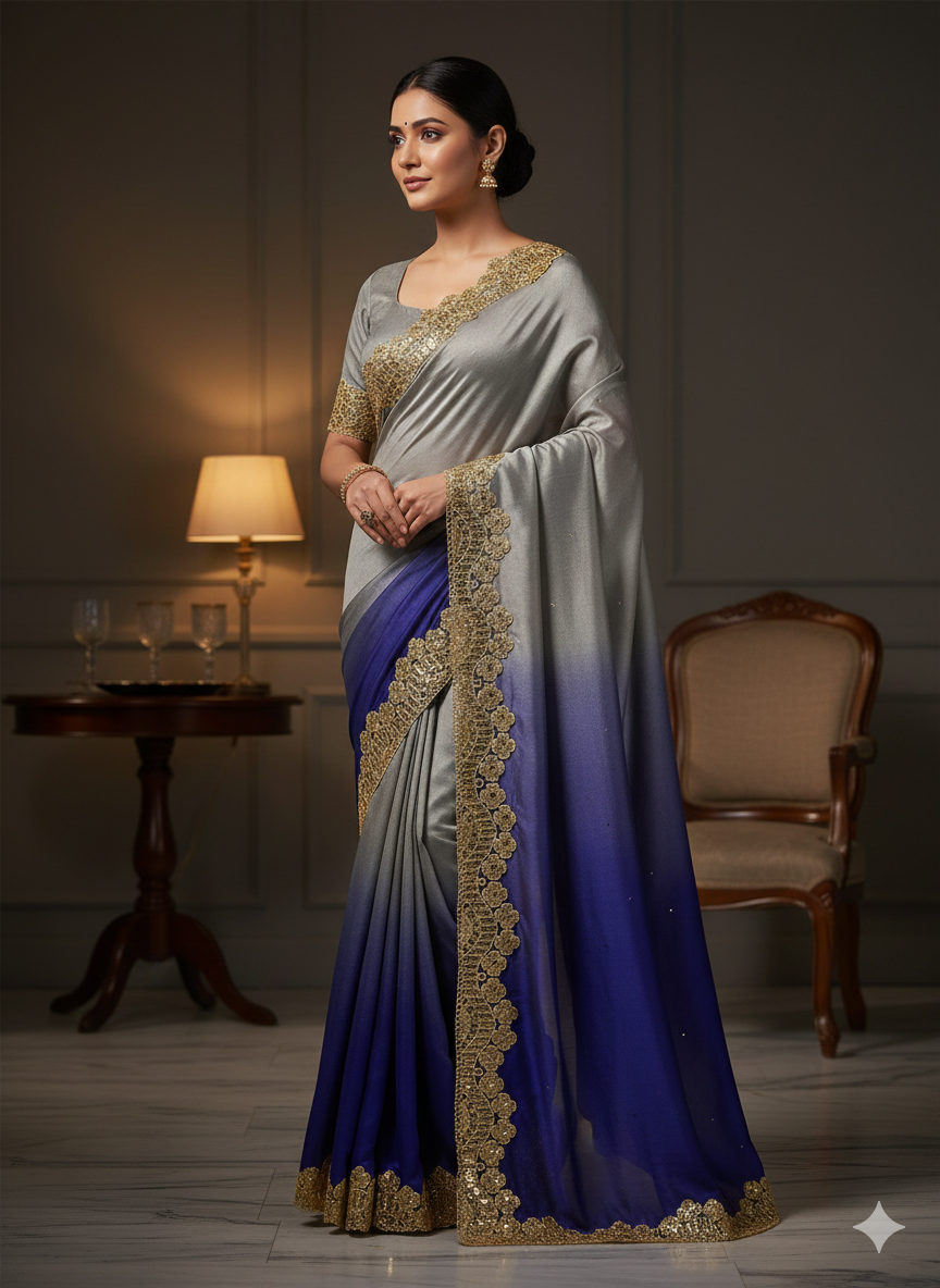 Golden Sequin Floral Embroidery Lace Border for Saree, Dupatta & Dress Designing (2 Inch Width) 9 meter