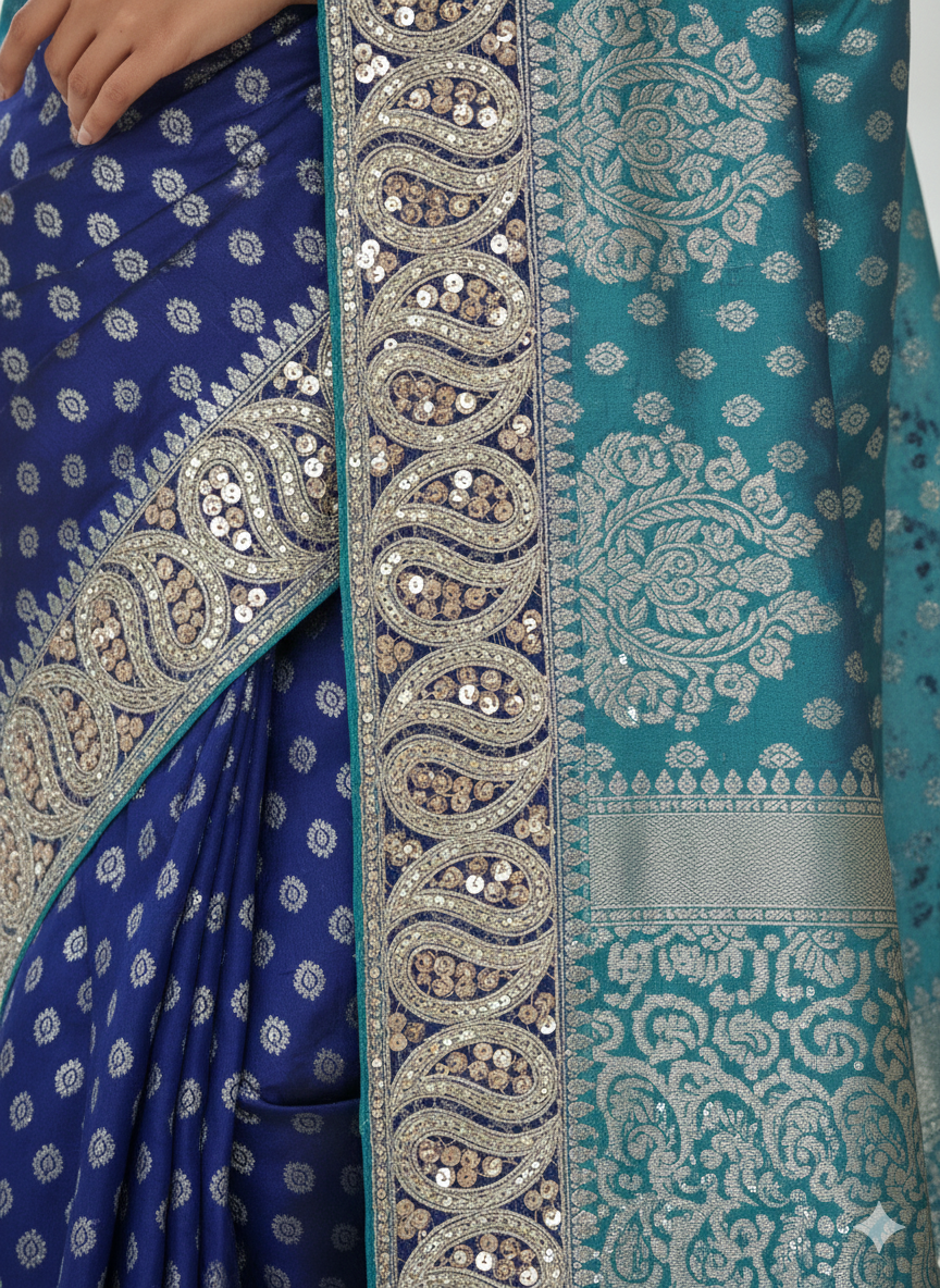 Golden Sequin Geometric Embroidery Lace Border for Saree, Dupatta & Dress Designing (Premium Fancy Latkan Lace) 9 meter