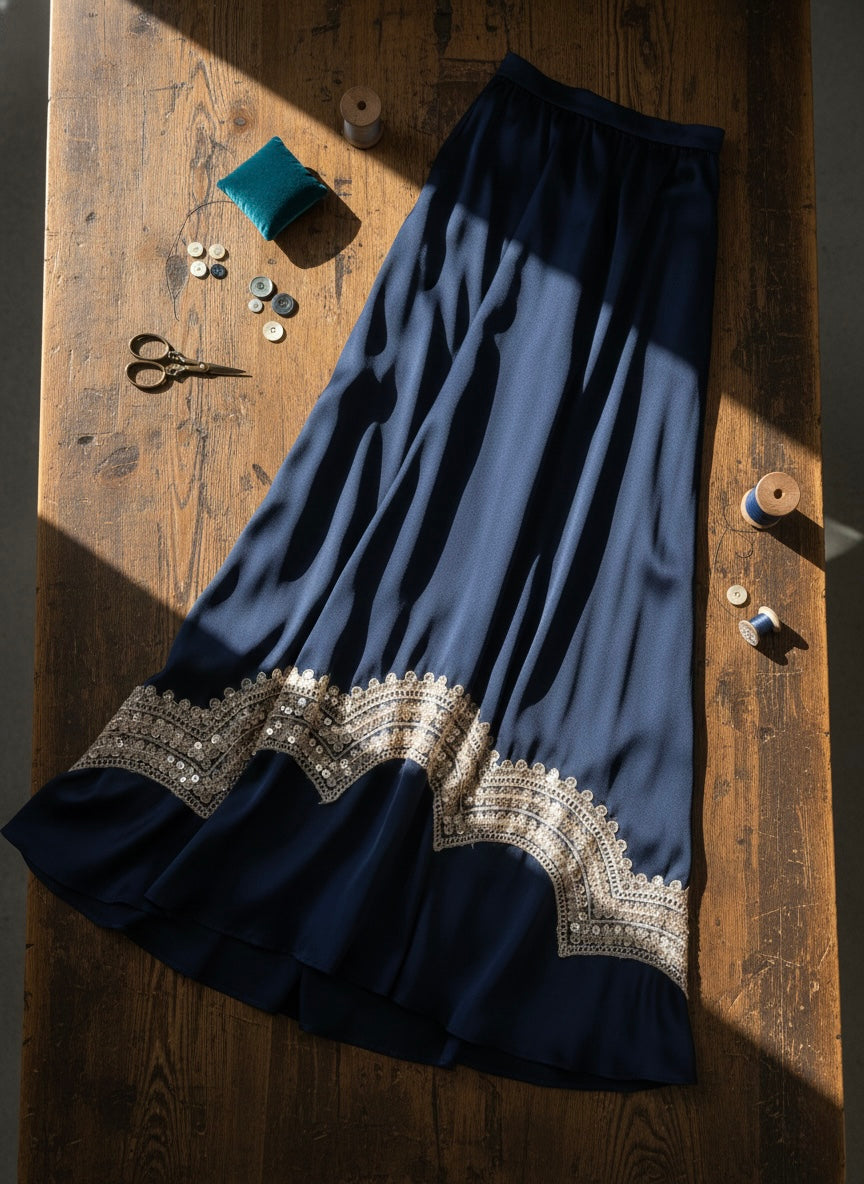 Gold Sequin Wave Design Embroidery Lace Border for Saree, Dupatta & Dress Designing (Fancy Scallop Pattern Lace) 9 meter