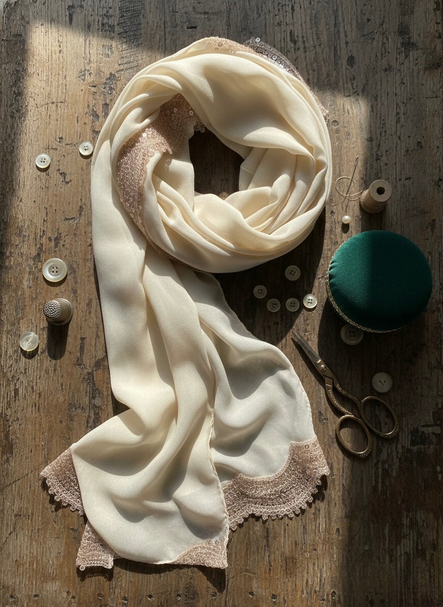 Gold Sequin Wave Design Embroidery Lace Border for Saree, Dupatta & Dress Designing (Fancy Scallop Pattern Lace) 9 meter