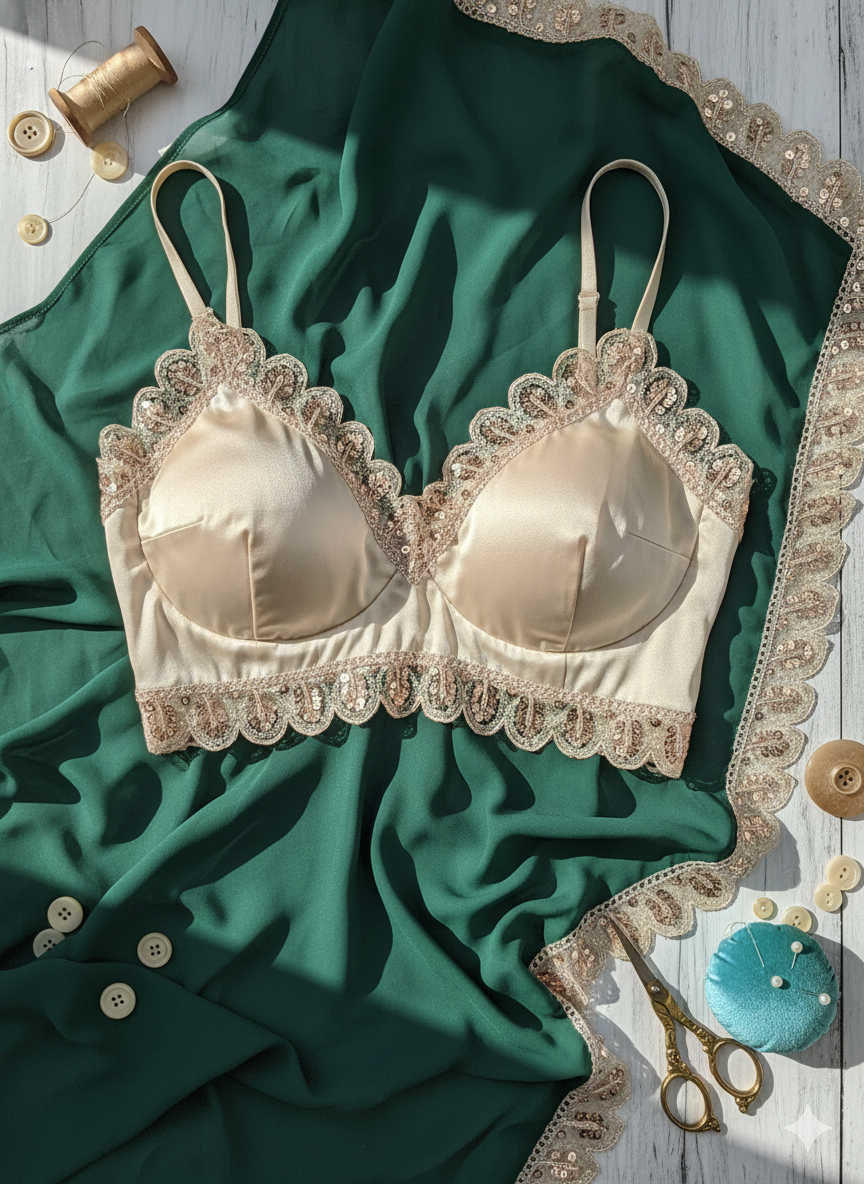 Rose Gold Sequin Leaf Design Embroidery Lace Border for Saree, Dupatta & Dress Designing (Fancy Scallop Edge Lace) 9 meter