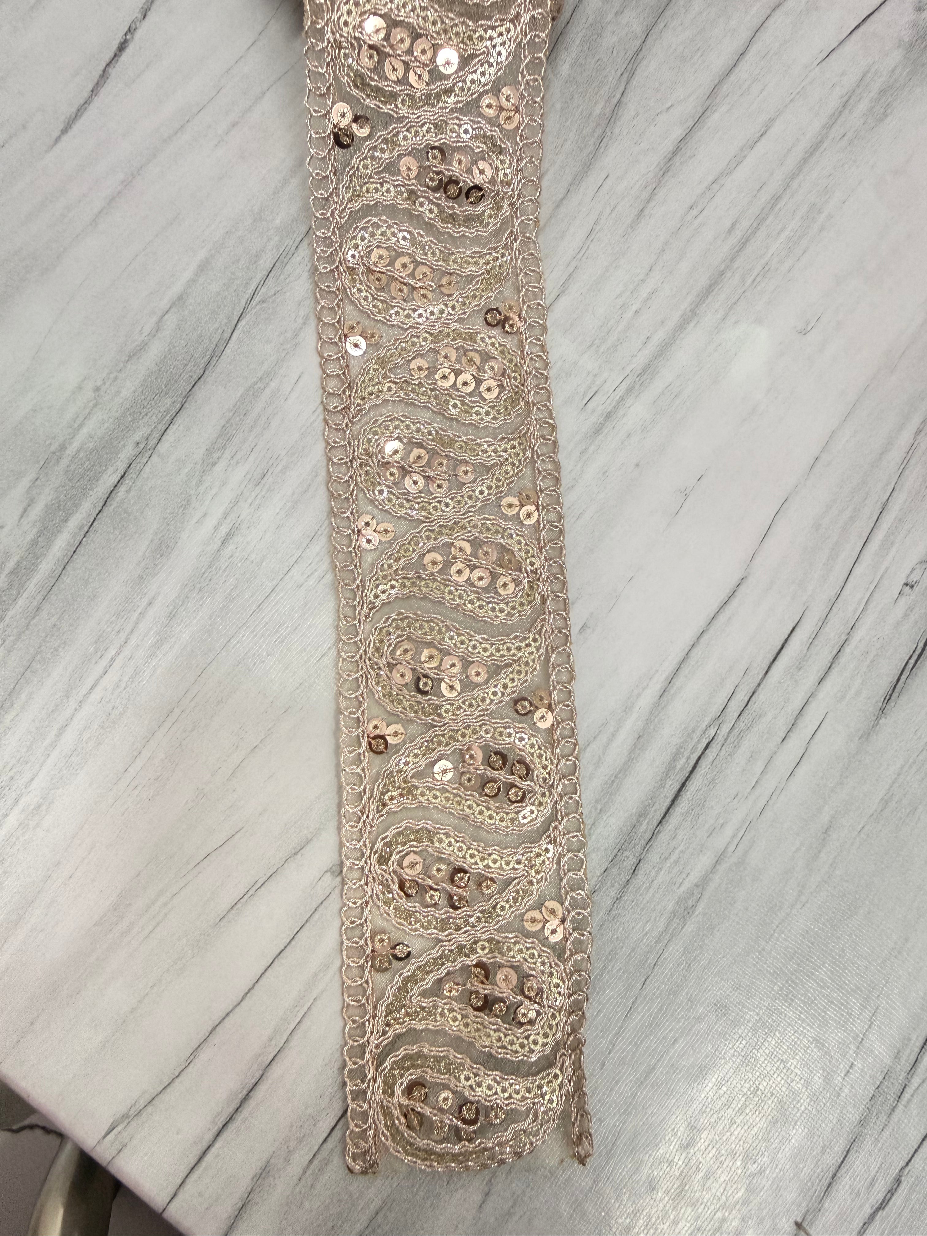 Golden Sequin Geometric Embroidery Lace Border for Saree, Dupatta & Dress Designing (Premium Fancy Latkan Lace) 9 meter