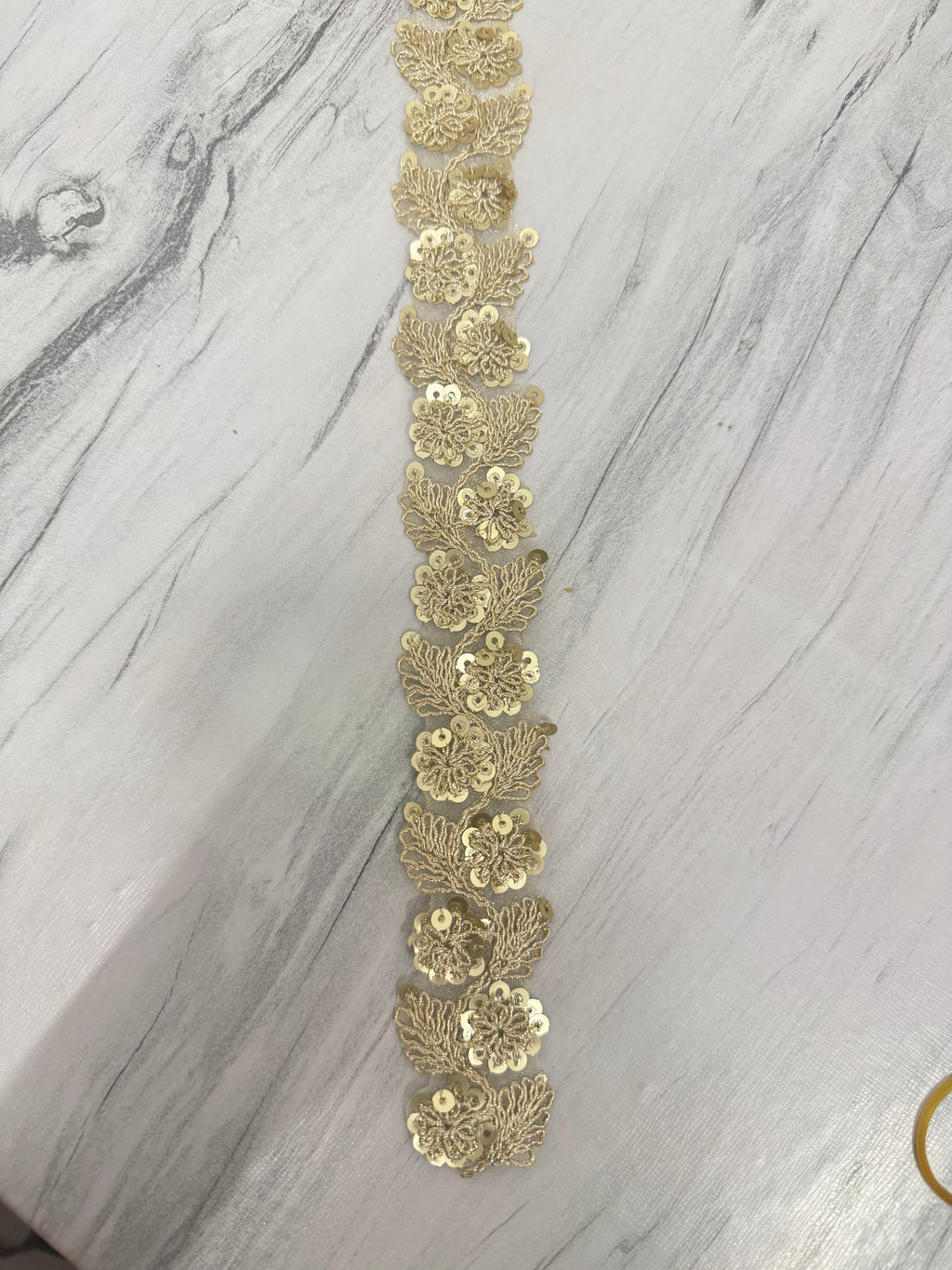 Golden 3D Floral Sequin Embroidery Lace Border for Saree, Dupatta & Dress Designing (Premium Flower Design Lace) 9 meter