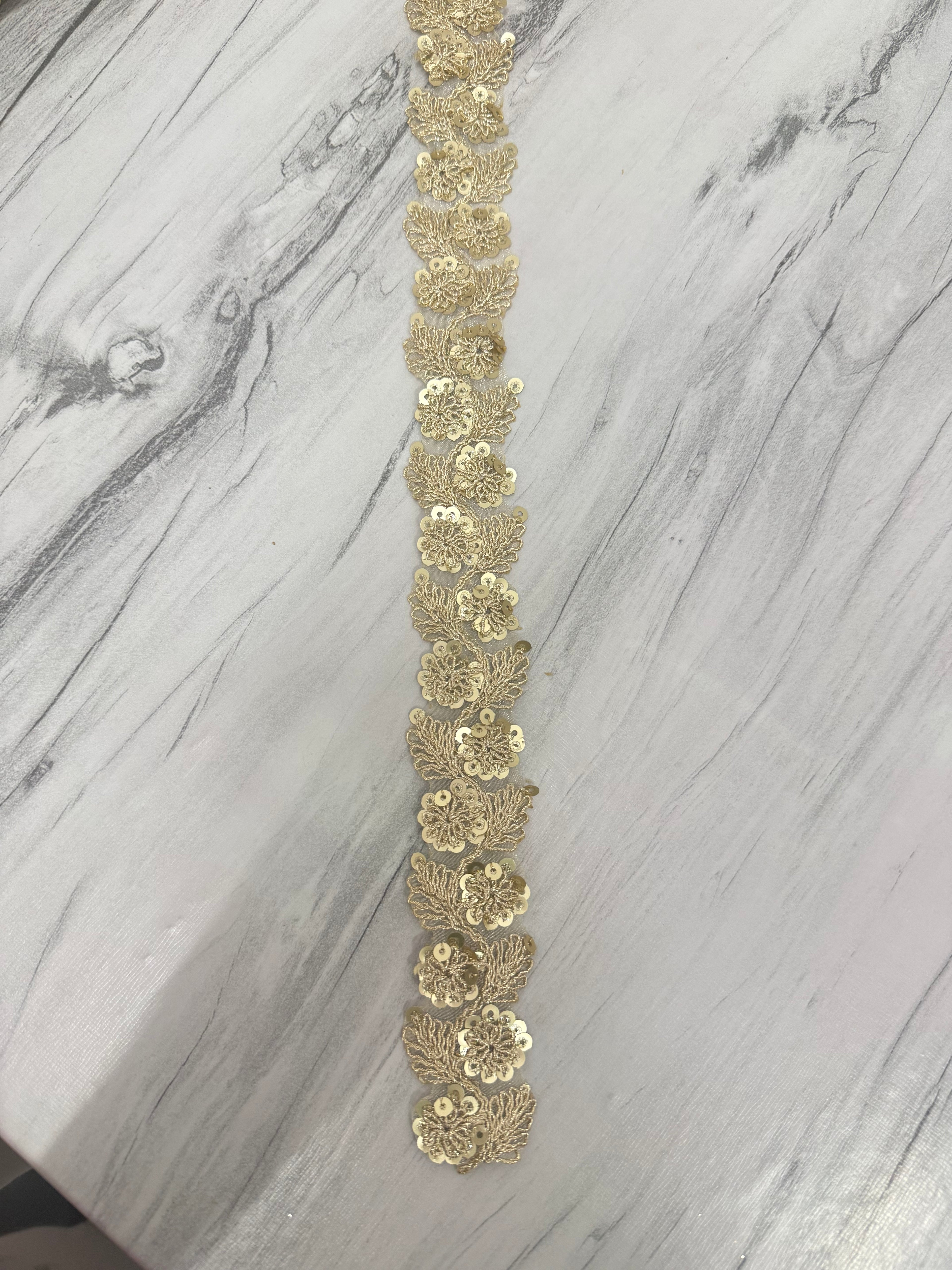 Golden 3D Floral Sequin Embroidery Lace Border for Saree, Dupatta & Dress Designing (Premium Flower Design Lace) 9 meter