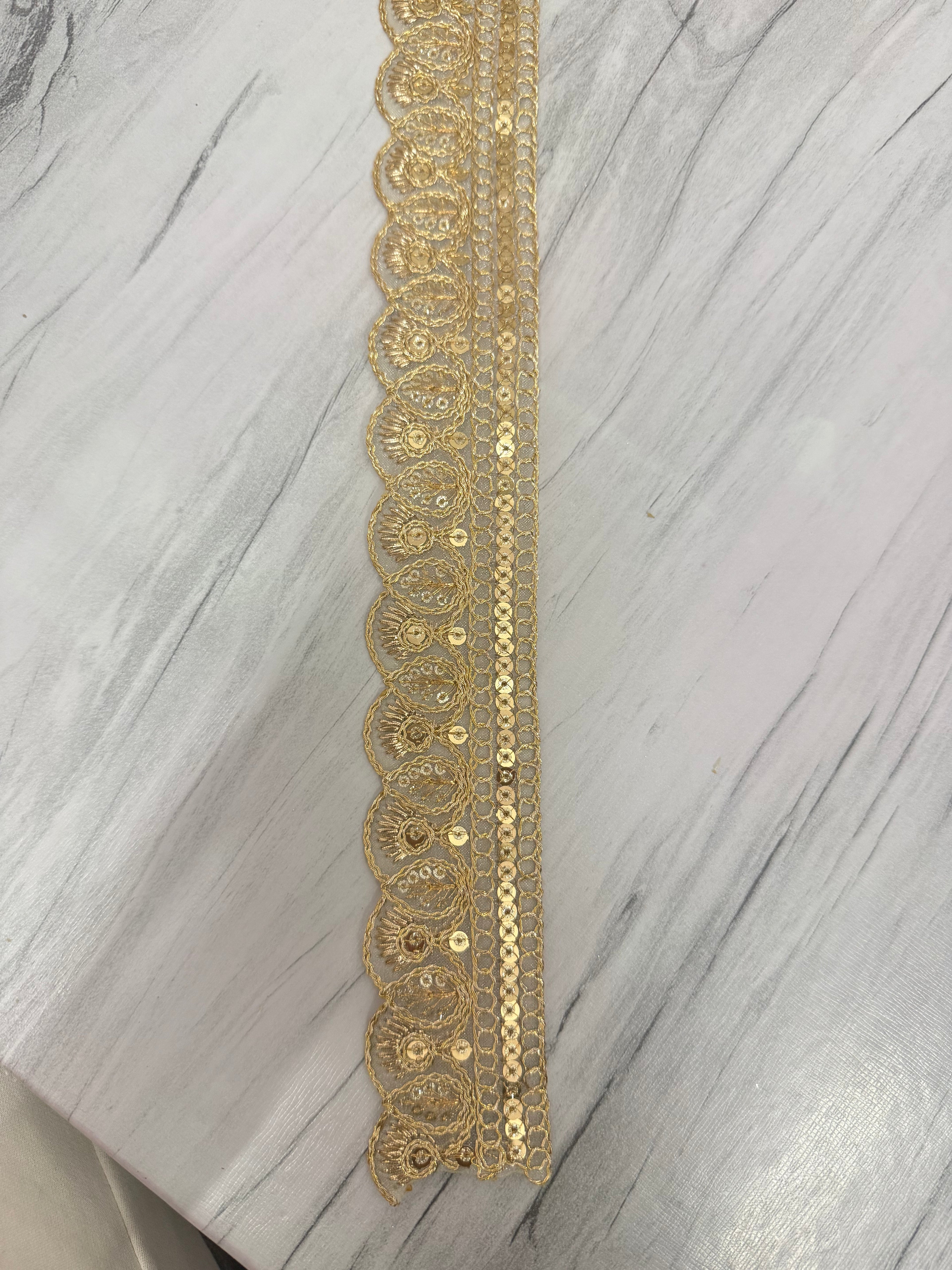 Golden Sequin Floral Jaal Embroidery Lace Border for Saree, Dupatta & Dress Designing (Fancy Scallop Design Lace) 9 meter