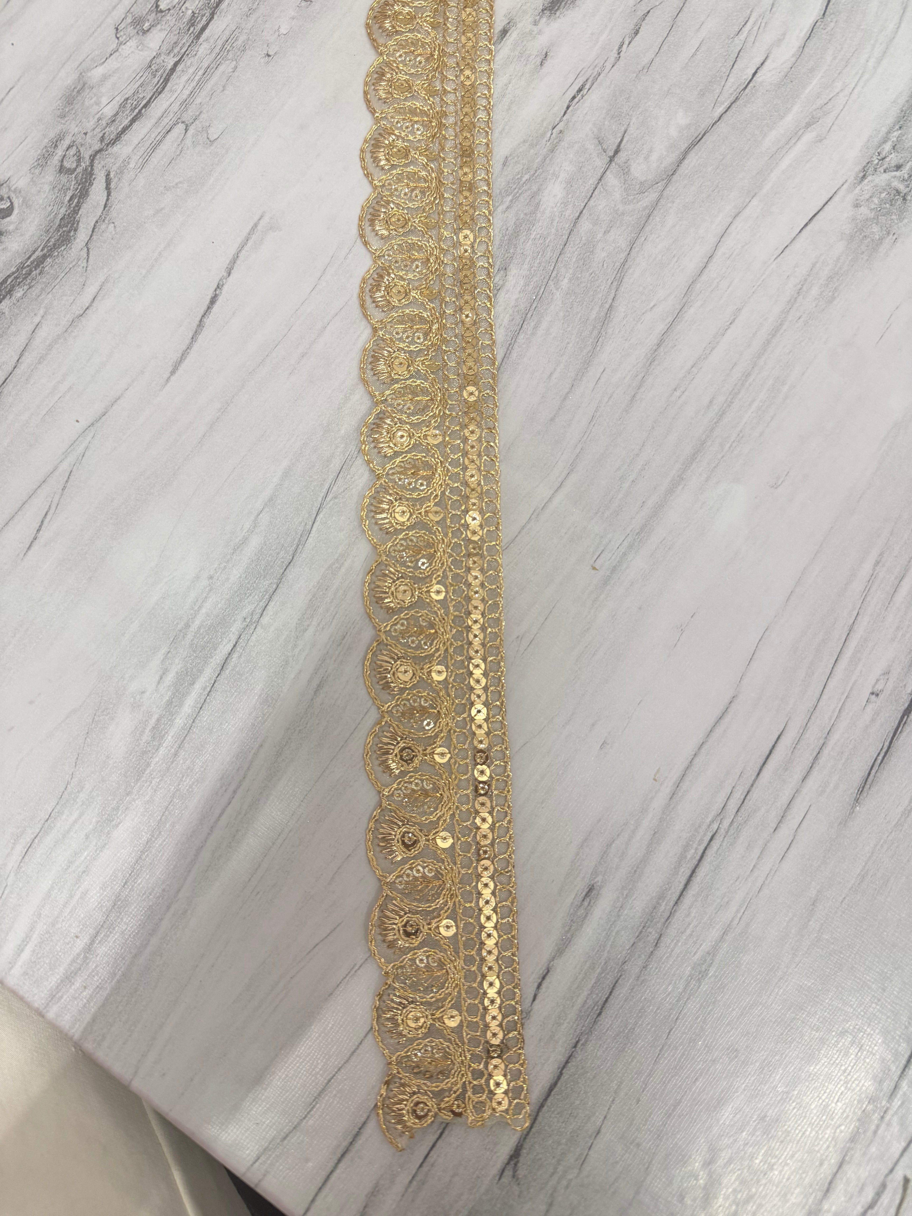 Golden Sequin Floral Jaal Embroidery Lace Border for Saree, Dupatta & Dress Designing (Fancy Scallop Design Lace) 9 meter