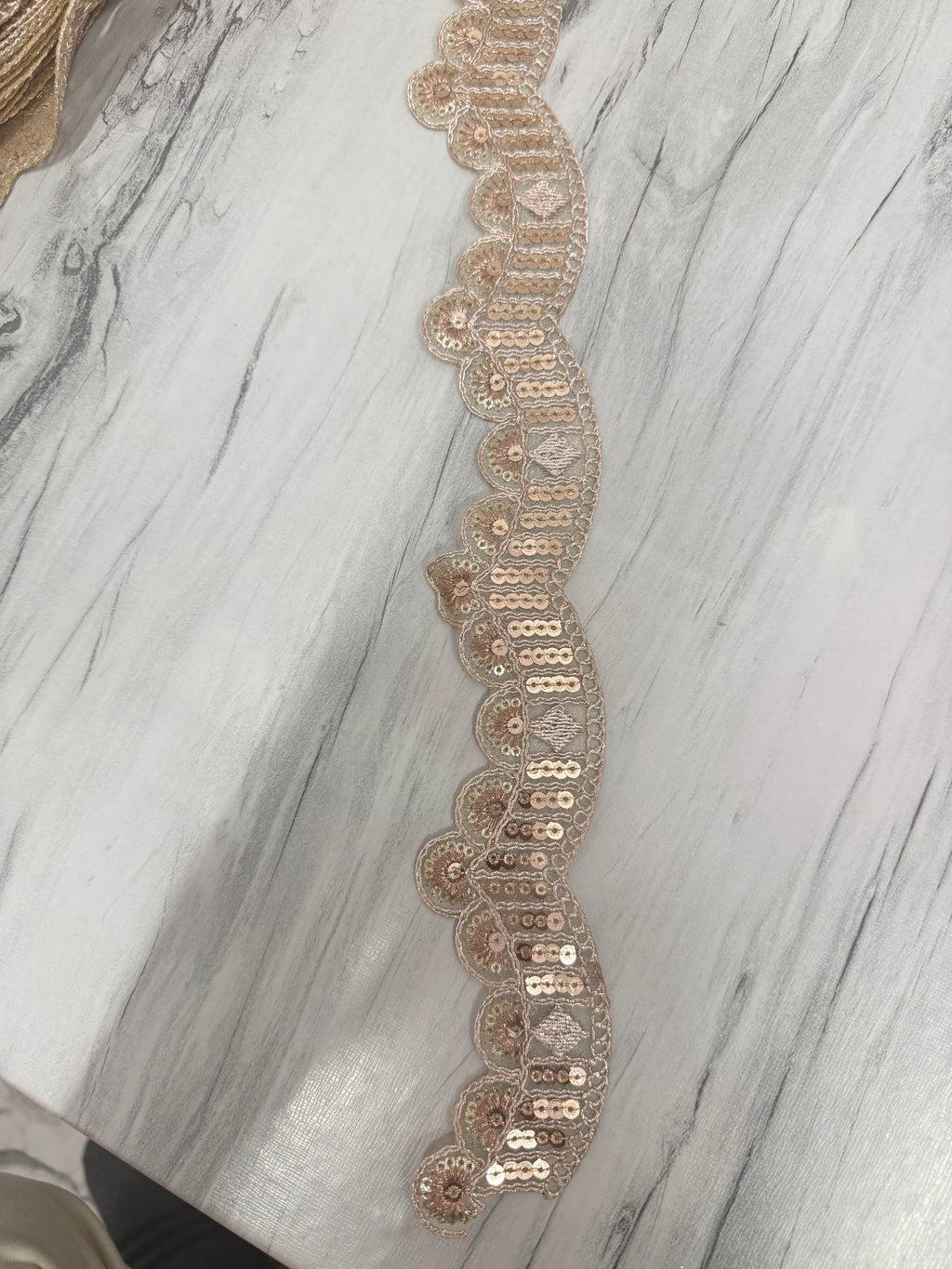 Rose Gold Sequin Wave Design Embroidery Lace Border for Saree, Dupatta & Dress Designing (Fancy Scallop Pattern Lace) 9 meter