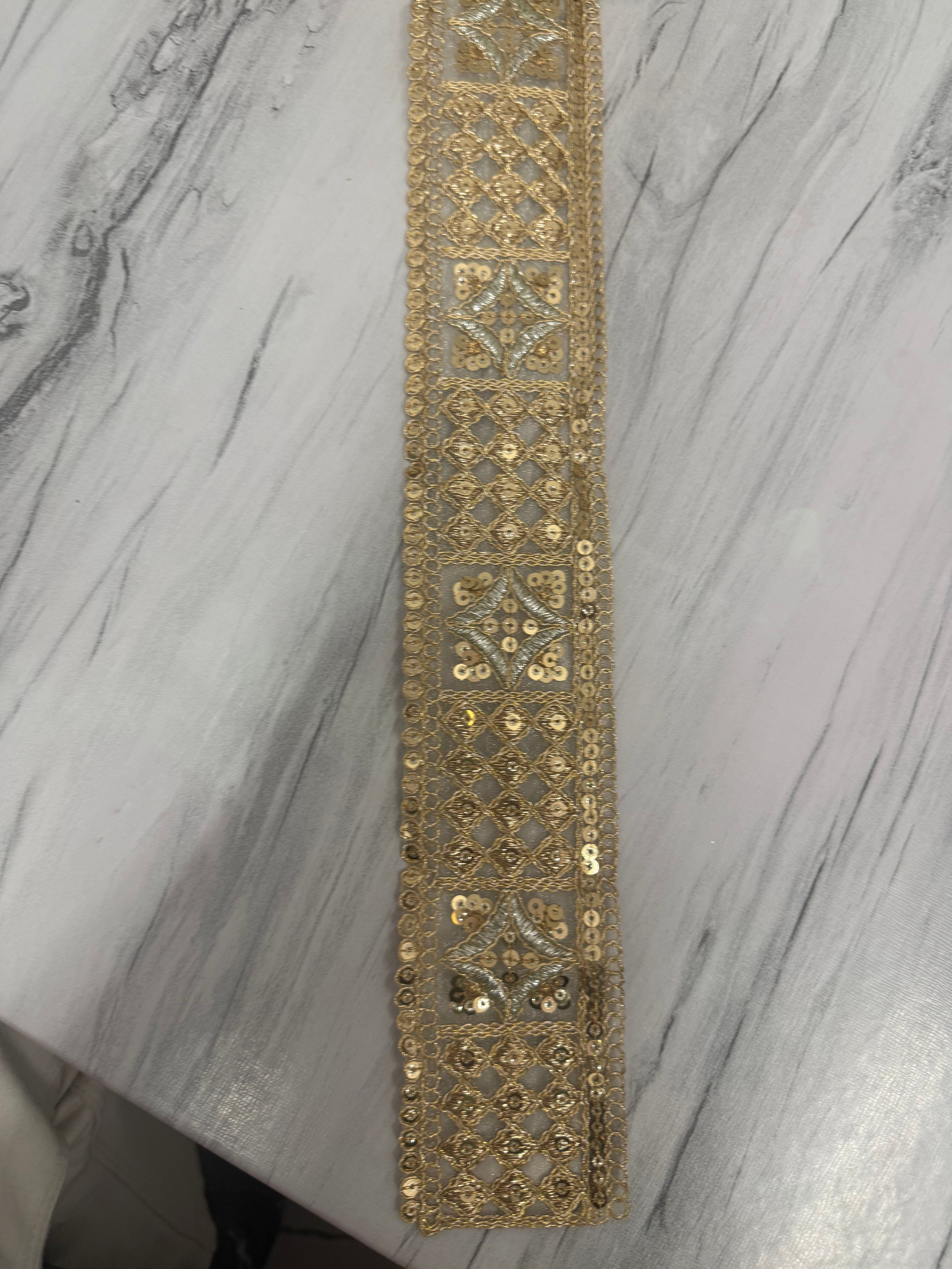 Premium Golden Embroidery Sequins Lace Border | 2 Inch Designer Saree Lace for Blouse, Dupatta, Lehenga & Craft Work 9 meter