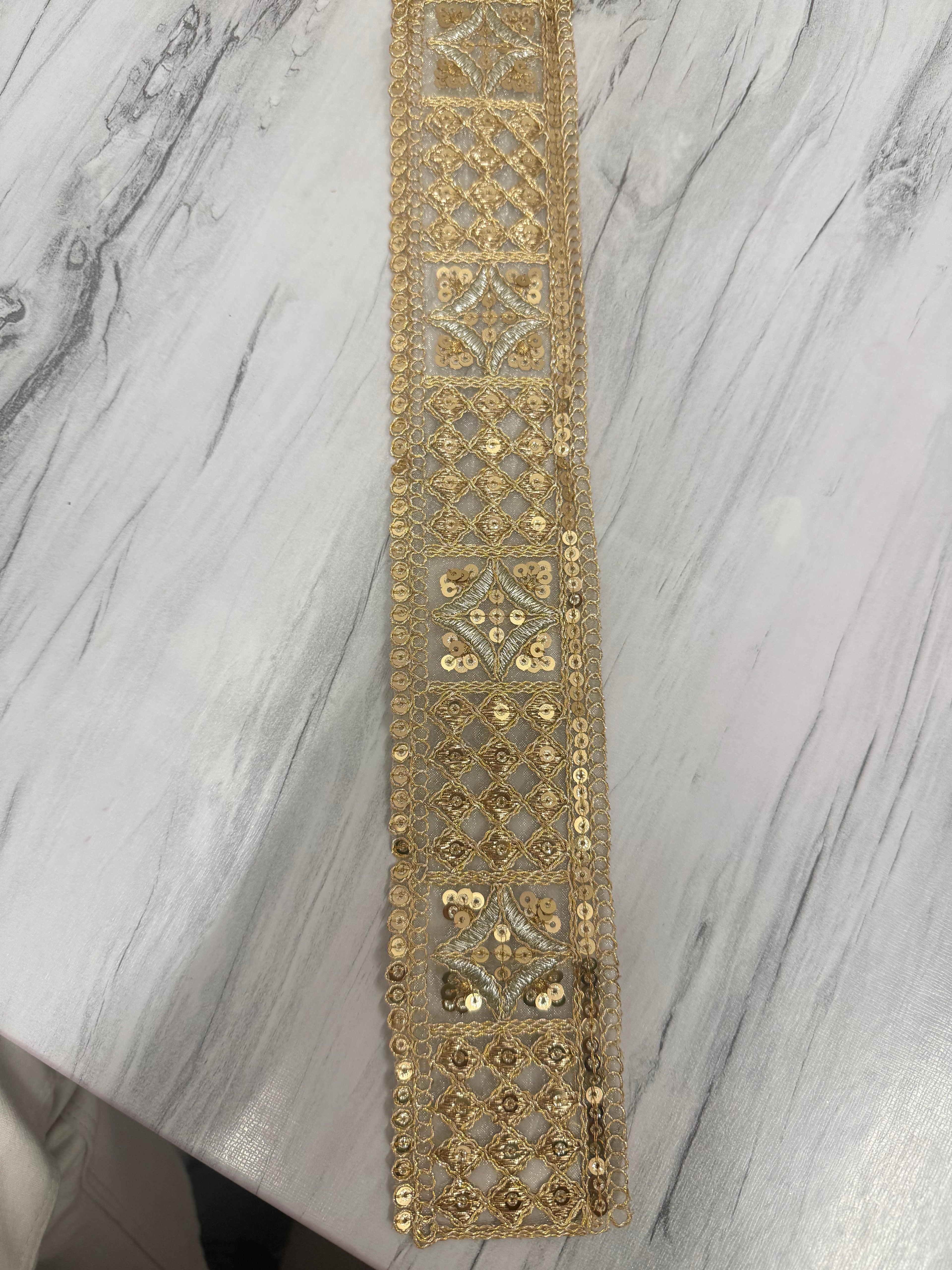 Premium Golden Embroidery Sequins Lace Border | 2 Inch Designer Saree Lace for Blouse, Dupatta, Lehenga & Craft Work 9 meter