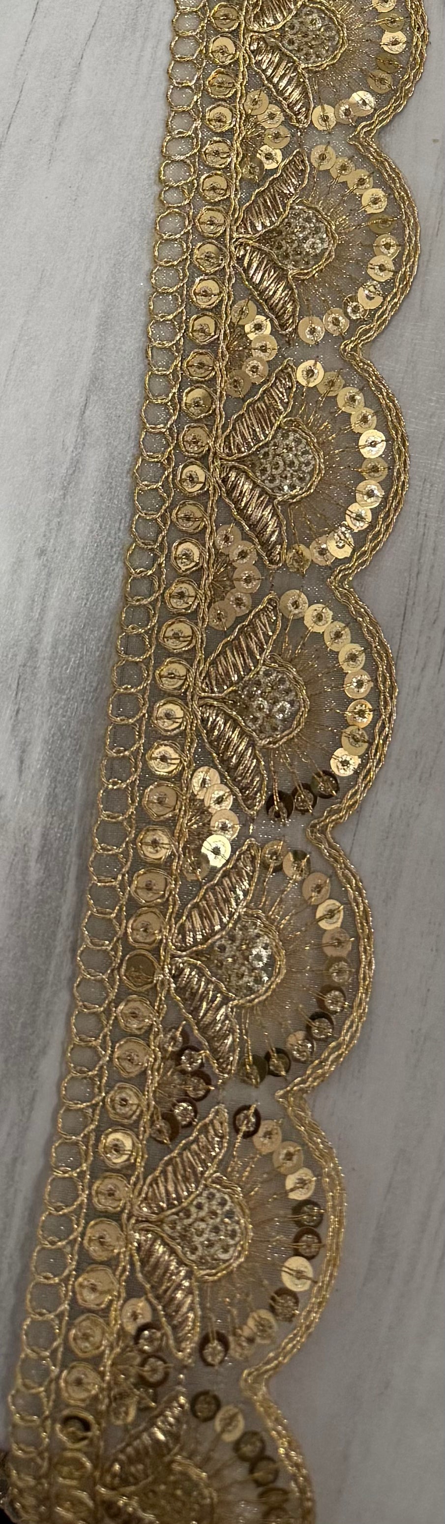 Golden Sequin Floral Scallop Embroidery Lace Border for Saree, Dupatta, Lehenga & Dress Designing (Premium Fancy Lace) 9 meter