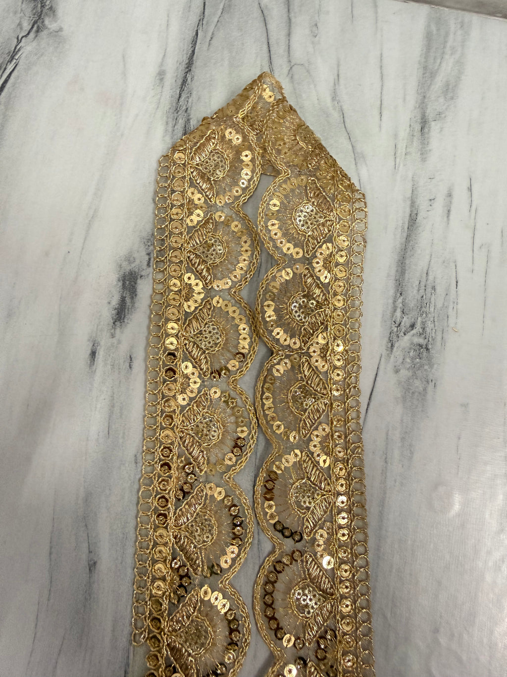 Golden Sequin Floral Scallop Embroidery Lace Border for Saree, Dupatta, Lehenga & Dress Designing (Premium Fancy Lace) 9 meter