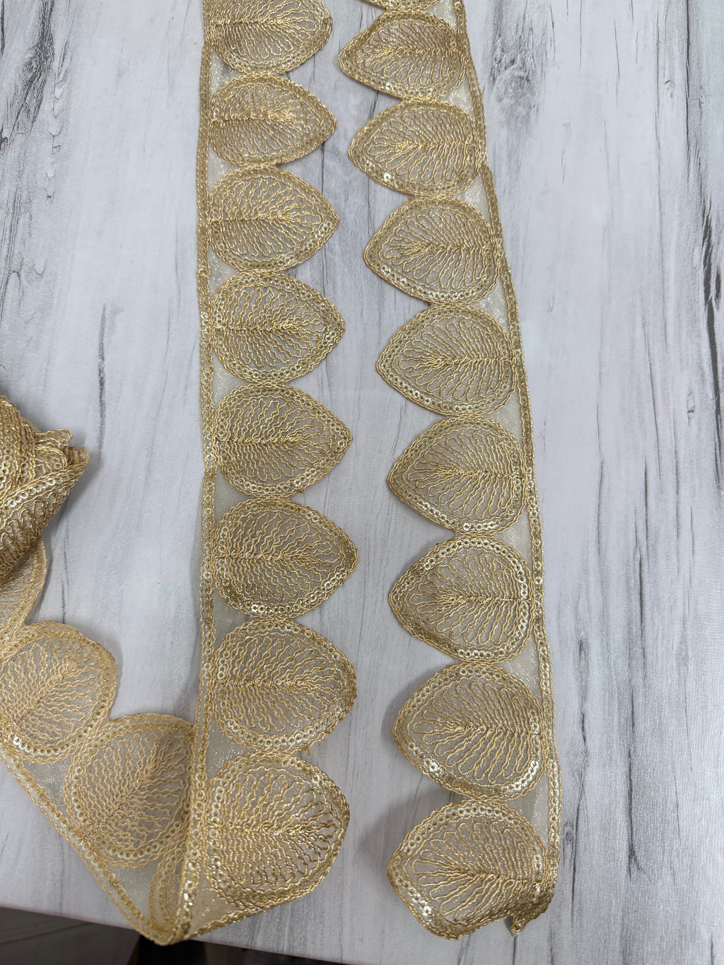 Golden Leaf Design Sequin Lace Border for Saree, Blouse & Dupatta | Heavy Designer Embroidery Lace Trim (3 Inch) 9 meter