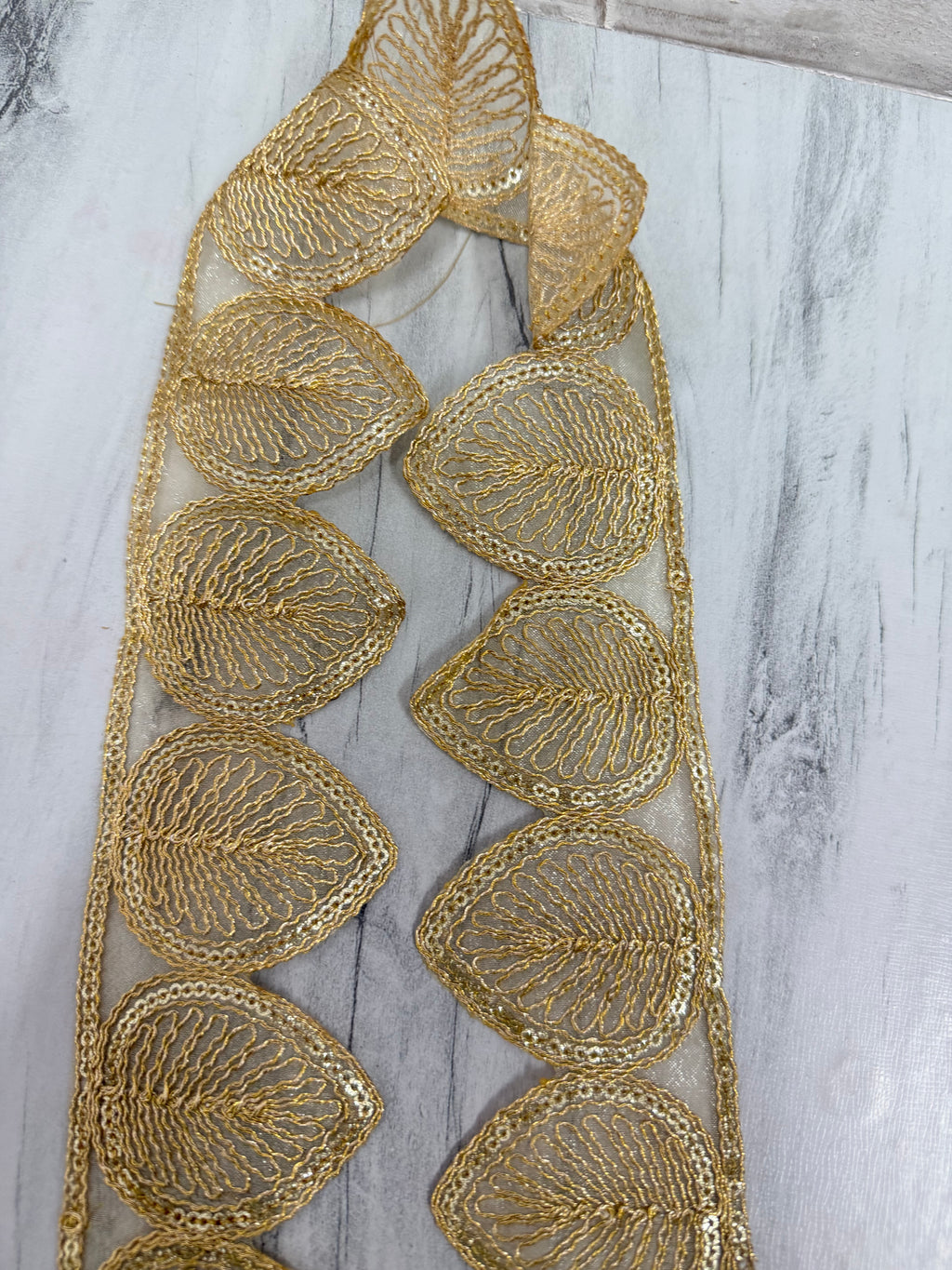 Golden Leaf Design Sequin Lace Border for Saree, Blouse & Dupatta | Heavy Designer Embroidery Lace Trim (3 Inch) 9 meter