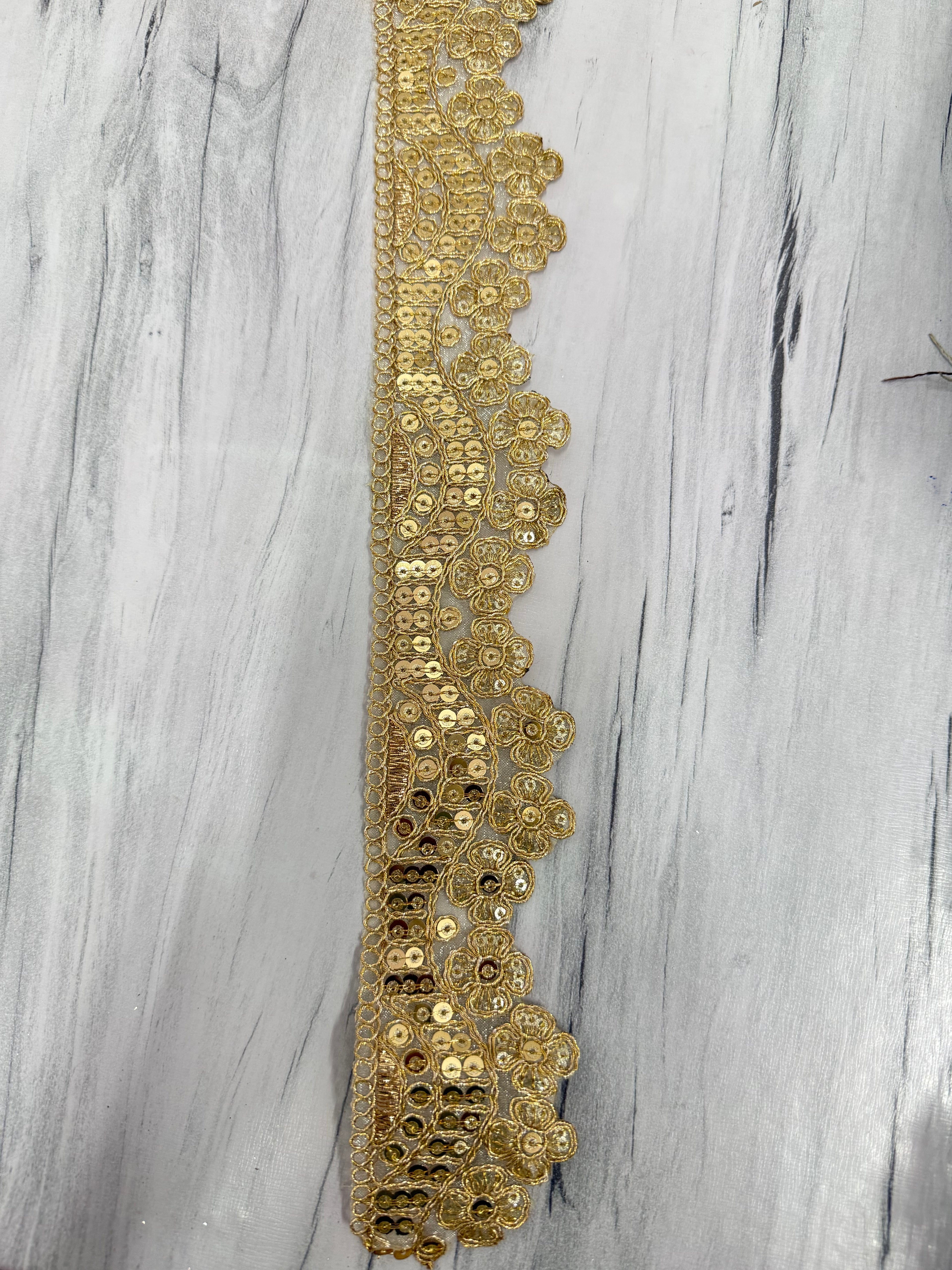 Golden Sequin Floral Embroidery Lace Border for Saree, Dupatta & Dress Designing (2 Inch Width) 9 meter