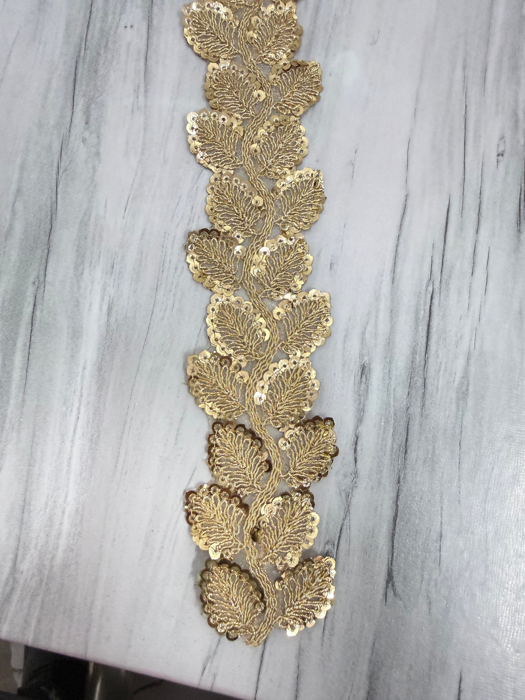 Premium Golden Leaf Sequin Embroidery Lace Border for Saree, Dupatta, Lehenga & Dress Designing (Fancy Designer Lace) 9 meter